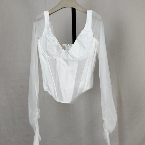 HOUSE OF CB 'Araminta' White Long Sleeve Mesh Corset/Size M-US 6-8 - Picture 6 of 7
